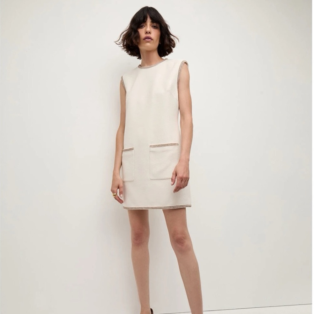 Veronica Beard Ravena Dress sz 14. Ivory with brown trim